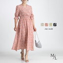  花柄カシュクールデザインワンピース M L 4色 洗える 6分袖 レディースファッション ワンピース フォーマル ドレス カシュクール シャーリング ロング丈 お出かけ デート 体型カバー 花柄 小花 春夏秋 メt 7693※