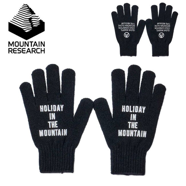 メーカー希望小売価格はメーカーカタログに基づいて掲載していますSpec ブランド名 Mountain Research マウンテンリサーチ 商品名 Gloves グローブス メーカー型番 MTR3837 サイズ 縦：約23cm※メーカーサイズ参照 カラー H.I.T.M.A.M. 詳細 &nbsp; 軍手型の手袋はアクリルニットの両面にグラフィックをプリント。手のひらの全面プリントはグリップを兼ねたものですが、軍手ゆえ左右は関係ないのでいかようにでも使うことが可能な仕様です。甲のプリントはHOLIDAYとANARCHO仕様の2パターン。【素材】アクリル100％ ------------------------------------------------------------ ※モニタやPC環境等により実物と多少色合いが異なって見える場合もございます。 ※外箱がある商品につきましては生産、運搬の過程上、商品の箱(外箱)に多少の汚れや、破れ等が生じる場合がございます。 予めご了承の上お買い求め頂きます様、よろしくお願いいたします。 ※パターン生地を使用している商品によってはパターン位置に個体差がございます。予めご了承下さい。 ※一部商品画像にメーカー提供画像を使用している商品もございますので、仕様が予告なく変更される場合がございます。 ※複数のショッピングモールで同時販売しておりますので、在庫切れになってしまう場合がございます。 厳重に注意し在庫システムで管理を行っておりますが、お買い上げいただいた商品が品切れになってしまう場合がございます。 また、人気商品に関しましても複数のお客様が一度に購入を行い、在庫の反映が間に合わずご購入できてしまう場合がございます。 その際はお客様には必ずご連絡をさせていただきますが、万が一入荷予定がない場合はキャンセルさせていただく場合がございます。 大変申し訳ございませんがあらかじめご了承ください。 ※メール便発送対象商品に関しましては、メール便規定料金にてお送りします。 ※ガス缶などをご使用いただく商品の場合、同メーカーのものをご使用いただくことを推奨しております。製品不良などが起こった場合、保証対象外となる場合がございます。 ------------------------------------------------------------