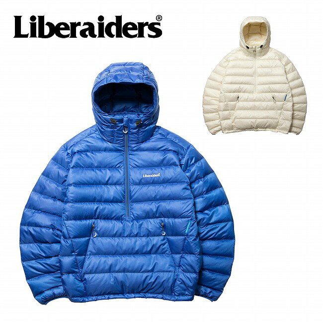メーカー希望小売価格はメーカーカタログに基づいて掲載していますSpec ブランド名 Liberaiders リベレイダース 商品名 DOWN HALF ZIP HOODIE ダウンハーフジップフーディ メーカー型番 770092503 サイズ M：着丈72　肩幅52　身幅64　袖丈69L：着丈74　肩幅55　身幅67　袖丈70(単位：cm)※メーカーサイズ参照 カラー BlueIvory 詳細 &nbsp; 20デニールの極細糸のリップストップ生地を使用したダウンフーディ。都市生活の中でのアウターという点を考慮し、防寒性と動きやすさを考慮した絶妙なダウン分量に調整リップ部分に静電気の発生を抑制する静電糸を打ち込んでいる生地のためポリエステルの弱点である静電気の発生を軽減しています。また、通常撥水機能も付いていますので小雨程度なら問題無く着用可能。ポケット内のコードを引っ張って裾を絞ることができます。非常に柔らかく、軽量で防寒性に富んだ逸品です。【Liberaiders リベレイダース】Liberaidersはミッションを持って生まれたブランドである。アジアのみならず今の世界に照準を合わせた日本発信のブランド。オリジナル・ストリートウエアのスピリットを継承しながらも、ネクストレベルを目指したリアルなストリート・ファッション。スタイルこそストリートでも、ハイエンド、アウトドアのアパレルの最新の技術と最高のクオリティを落とし込んだアイテム。----------------------------------------------【素材】100% POLYESTER ------------------------------------------------------------ ※モニタやPC環境等により実物と多少色合いが異なって見える場合もございます。 ※外箱がある商品につきましては生産、運搬の過程上、商品の箱(外箱)に多少の汚れや、破れ等が生じる場合がございます。 予めご了承の上お買い求め頂きます様、よろしくお願いいたします。 ※パターン生地を使用している商品によってはパターン位置に個体差がございます。予めご了承下さい。 ※一部商品画像にメーカー提供画像を使用している商品もございますので、仕様が予告なく変更される場合がございます。 ※複数のショッピングモールで同時販売しておりますので、在庫切れになってしまう場合がございます。 厳重に注意し在庫システムで管理を行っておりますが、お買い上げいただいた商品が品切れになってしまう場合がございます。 また、人気商品に関しましても複数のお客様が一度に購入を行い、在庫の反映が間に合わずご購入できてしまう場合がございます。 その際はお客様には必ずご連絡をさせていただきますが、万が一入荷予定がない場合はキャンセルさせていただく場合がございます。 大変申し訳ございませんがあらかじめご了承ください。 ※メール便発送対象商品に関しましては、メール便規定料金にてお送りします。 ※ガス缶などをご使用いただく商品の場合、同メーカーのものをご使用いただくことを推奨しております。 製品不良などが起こった場合、保証対象外となる場合がございます。 ------------------------------------------------------------