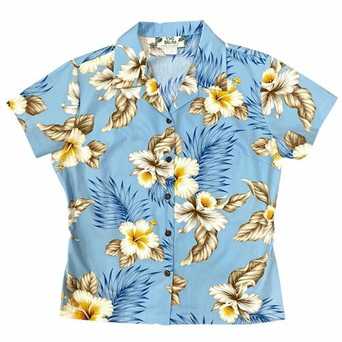 アロハシャツ レディース Two Palms トゥーパームス 綿 コットンハイビスカス トレンド ライトブルー S M Lおしゃれ 結婚式 半袖 リゾート 海 夏 ハワイアン柄 生地 総柄 花柄 カジュアル ビーチシャツ 旅行 大きいサイズ ハワイ