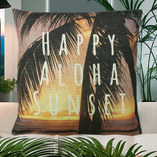 ピローカバー ピローケース アロハサンセット ナチュラル 18インチクッションカバーハワイアン 雑貨 ハワイ雑貨 Angels by the Sea Hawaii エンジェルズバイザシー 芸能人 セレブ 愛用 メディア掲載 ハワイ インテリア