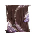 《フォーマル衣装》販売 クラレナの ラメ入り 濃薄紫ぼかし 桜 流水 正絹 中振袖(cl_kimono_2099)(中古)(USED)(リサイクル)【和装】【着物】【女性】【中振袖】