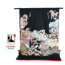 【完売御礼】黒地 桜 松 藤 牡丹 白鶴 正絹 花嫁振袖 (cl_kimono2163) (USED ...