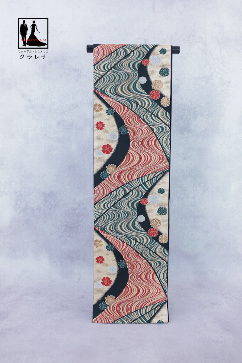 《ブラックフライデークーポンで500円-27,000円OFF》販売 クラレナの 金 黒 赤茶 緑 桜 菊 流水 振袖用 正絹 袋帯 (cl_kimono2516...