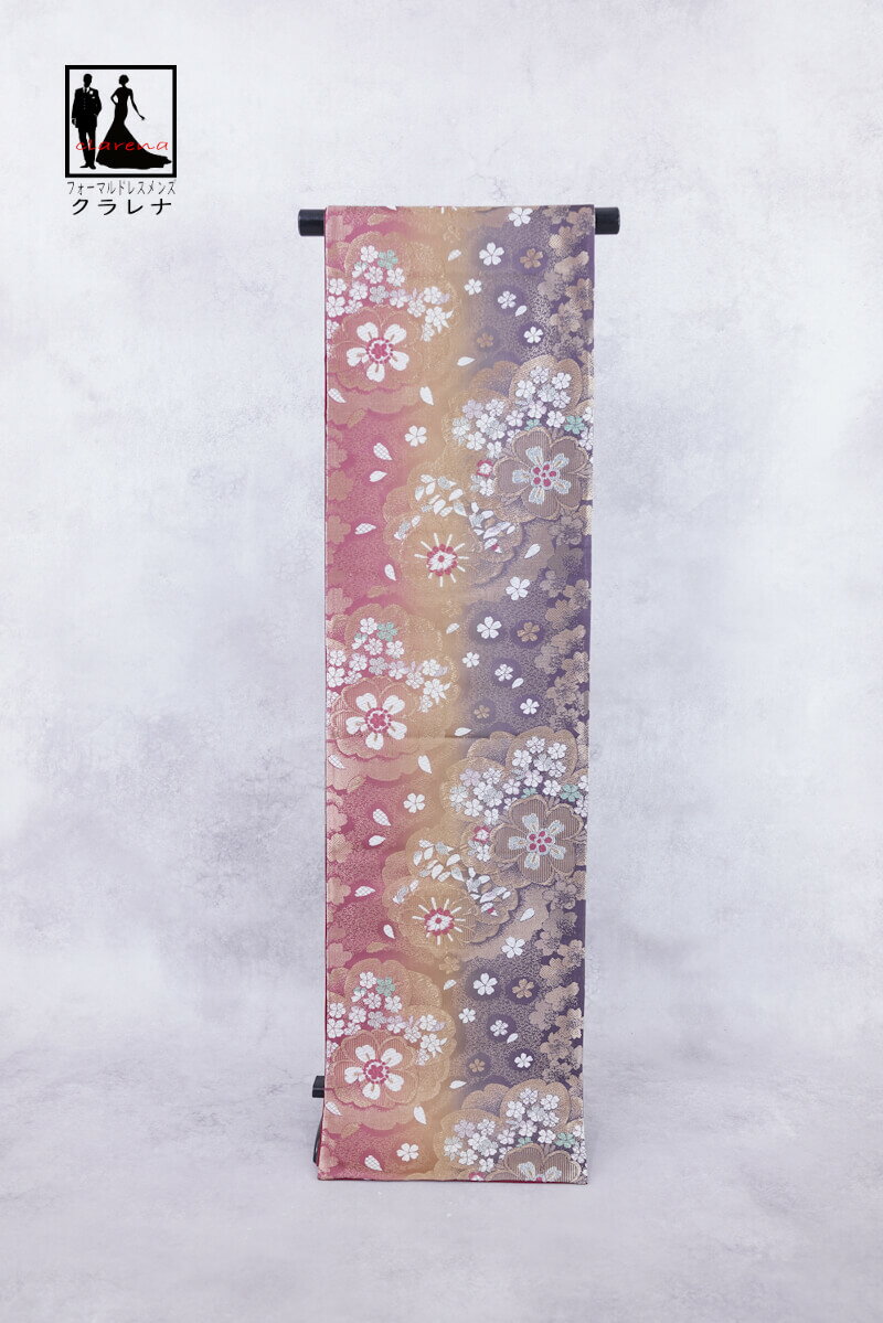 《ブラックフライデークーポンで500円-27,000円OFF》販売 クラレナの 金 パープル ピンク 桜花 振袖用 正絹 袋帯 (cl_kimono2523) ...