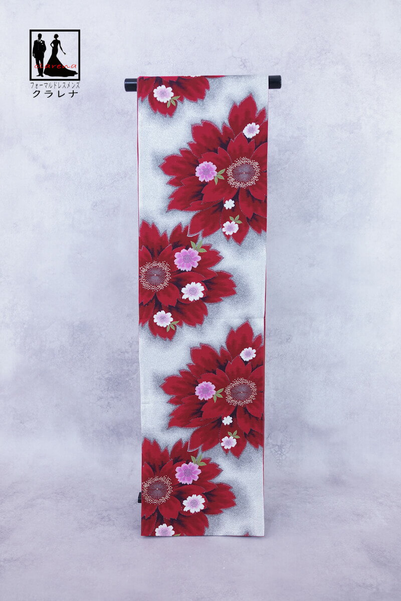 《ブラックフライデークーポンで500円-27,000円OFF》販売 クラレナの シルバー 赤 グレー ピンク 桜花 振袖用 正絹 袋帯 (cl_kimono25...