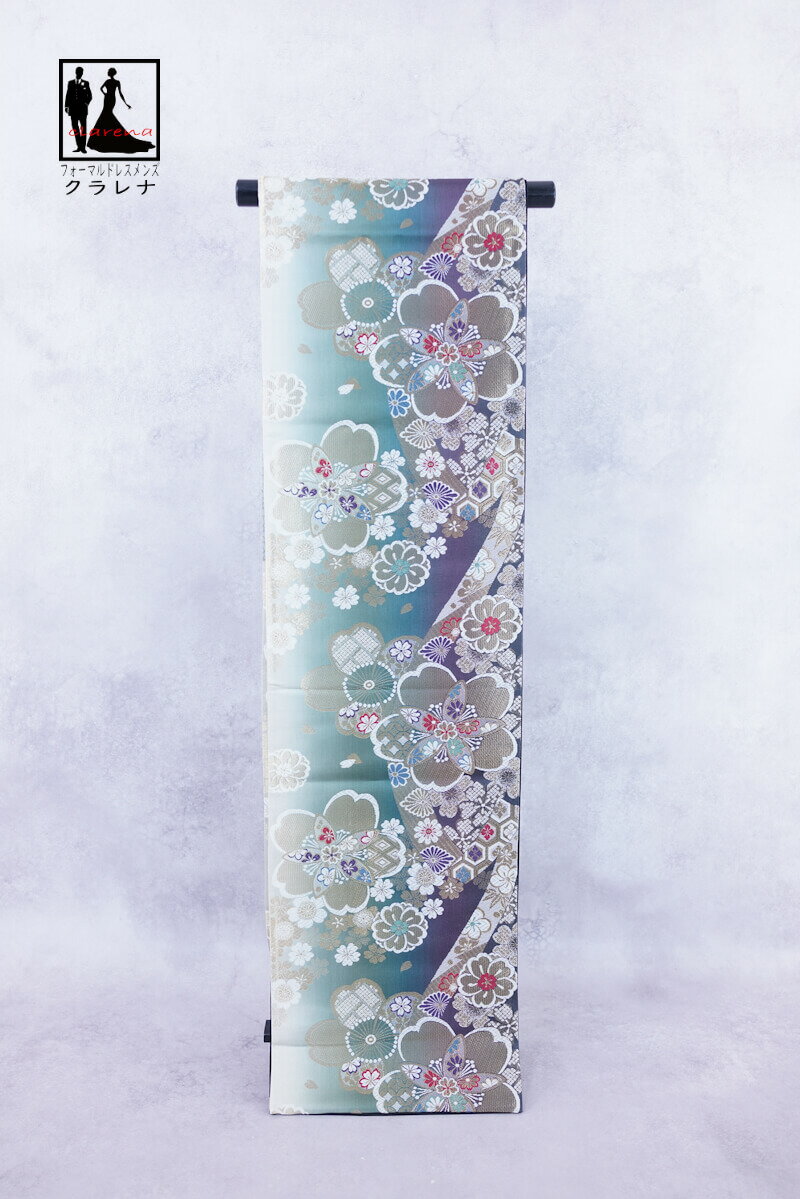 《ブラックフライデークーポンで500円-27,000円OFF》販売 クラレナの 深緑 紫 金 桜 菊 熨斗 振袖用 正絹 袋帯 (cl_kimono2555) ...