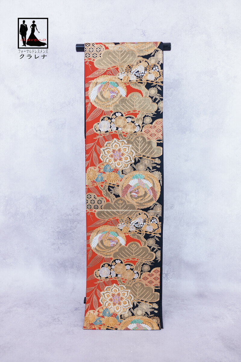 《ブラックフライデークーポンで500円-27,000円OFF》販売 クラレナの 朱 金 黒 松 鳳凰円 華文 梅 桐 振袖用 正絹 袋帯 (cl_kimono2...