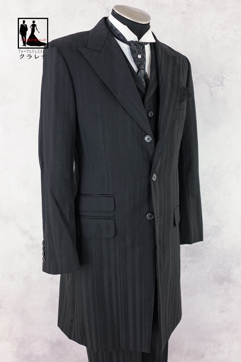 《楽天スーパーSALE クーポン利用で20％オフ》販売 クラレナの タイ付き Forta Kuraudia 黒 ストライプ フロックコート AM （A6）(MMm1213) (USED品)【中古】【洋装】【メンズ】【タキシード】