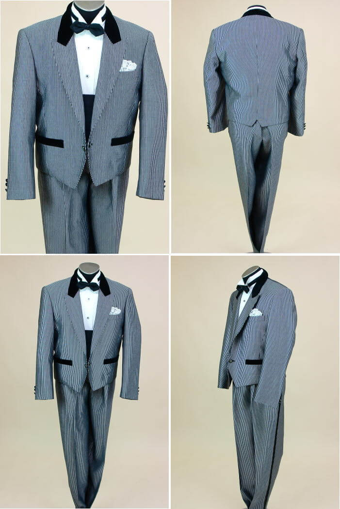 《フォーマル衣装》販売 クラレナの 白黒ストライプ タキシード S (MMm449) (USED品)【中古】【洋装】【メンズ】【タキシード】