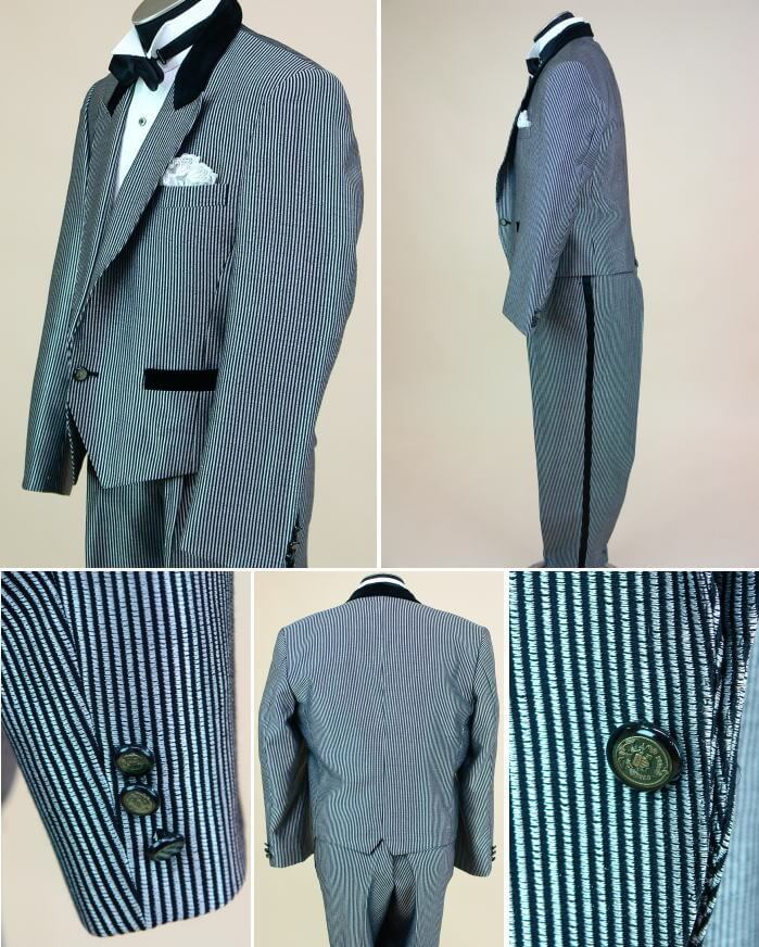 《フォーマル衣装》販売 クラレナの 白黒ストライプ タキシード S (MMm449) (USED品)【中古】【洋装】【メンズ】【タキシード】