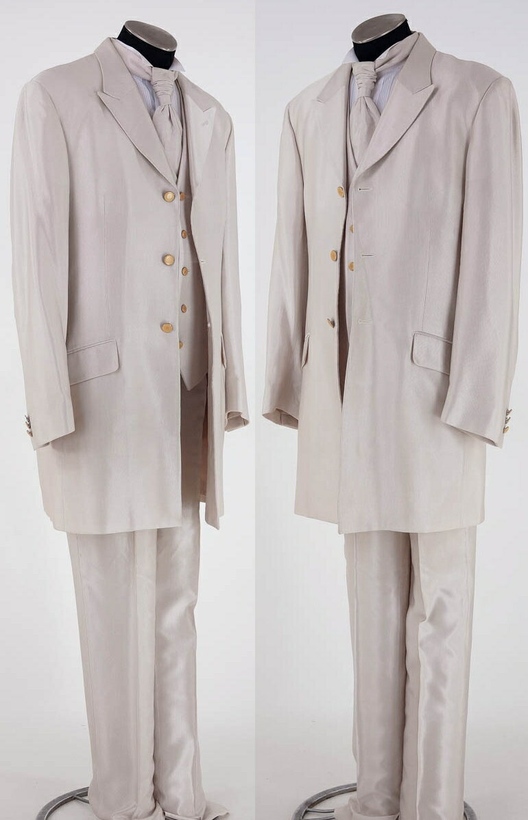 《お買物マラソン クーポン利用で 15％オフ》 販売 クラレナの 専用タイ付き シャンパンベージュフロックコートLL(MMm724)(USED品)【中古】(リサイクル)【洋装】【メンズ】【燕尾服】