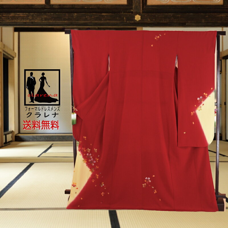《ブラックフライデークーポンで500円-27,000円OFF》販売 クラレナの ワインレッド クリーム色 桜花 正絹 中振袖(OBL1572)(中古)(USED...