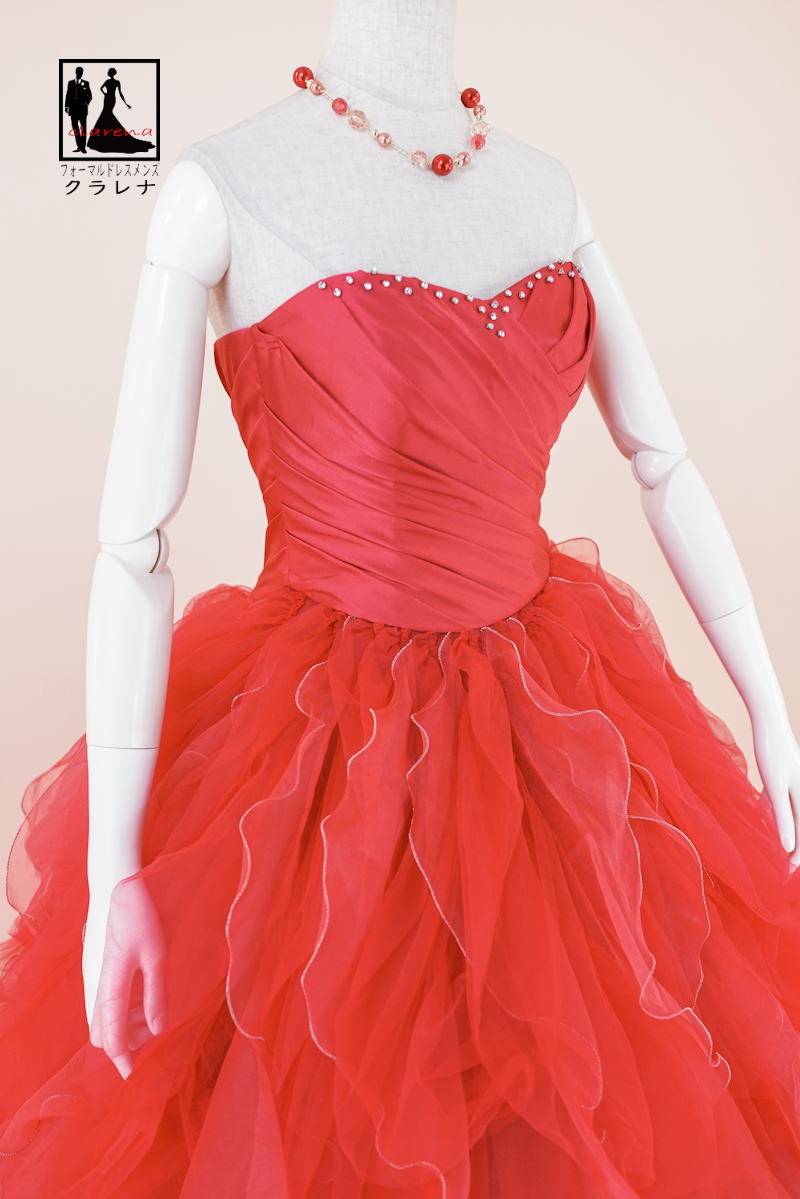 《お買物マラソン クーポン利用で 15％オフ》購入 クラレナの ネックレス イヤリング付き moussy 赤 朱赤 カラードレス 7号フリー (CLC5032) 【中古】 (USED品)（リサイクル）【洋装】【ドレス】【cd7】【cd9】【cd11】