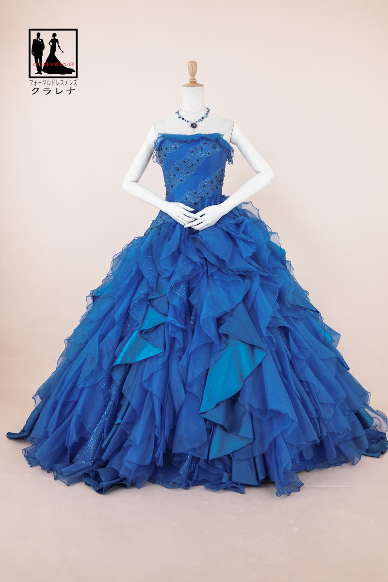 《フォーマル衣装》ブルー カラードレス 7号フリー (CLC5033) U AYA UETO クラレナ ネックレス イヤリング付き 【中古】 (USED品)（リサイクル）【洋装】【ドレス】【cd7】【cd9】【cd11】