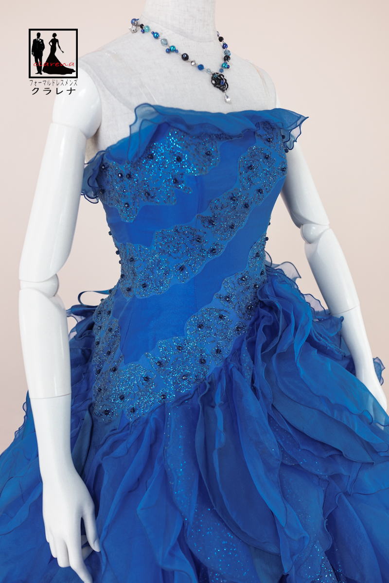 《フォーマル衣装》ブルー カラードレス 7号フリー (CLC5033) U AYA UETO クラレナ ネックレス イヤリング付き 【中古】 (USED品)（リサイクル）【洋装】【ドレス】【cd7】【cd9】【cd11】
