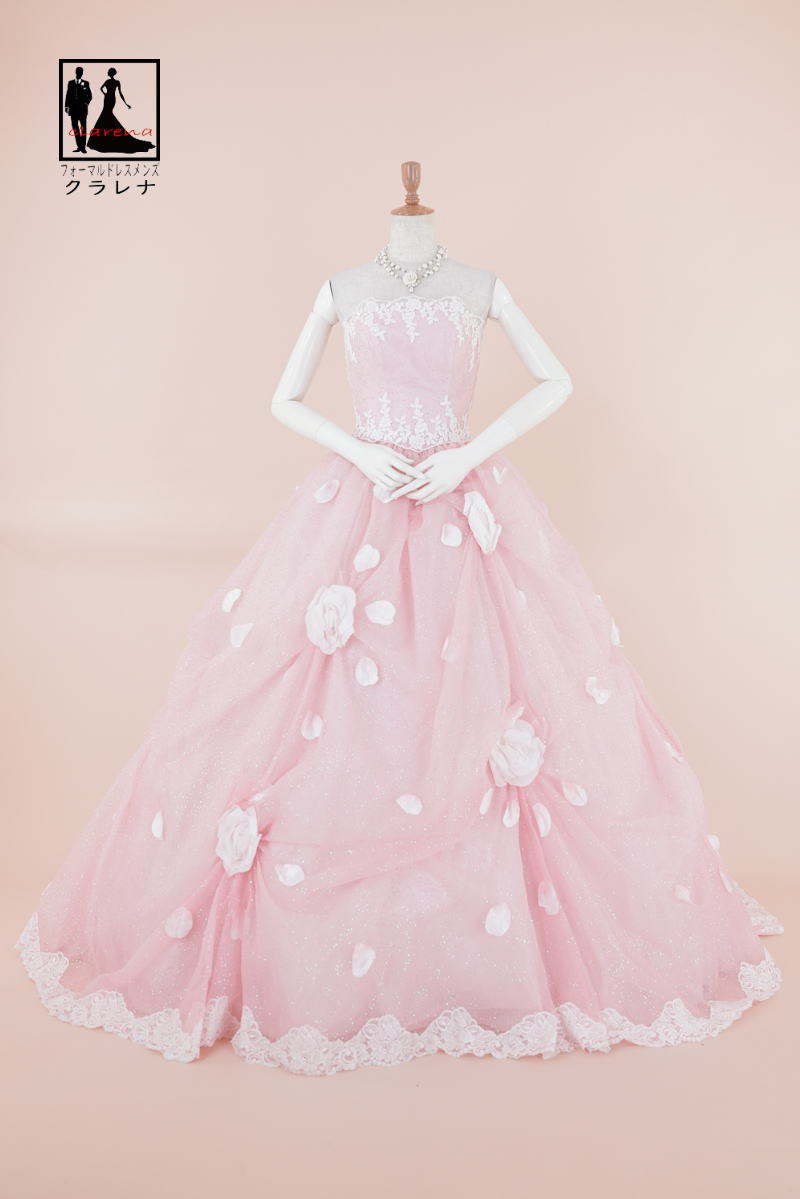 《フォーマル衣装》販売 クラレナの Lovely Wedding ネックレス イヤリング付き ピンク ラメ 薔薇 カラードレス 5号フリー (CLC5084) 【中古】 (USED品)（リサイクル）【洋装】【ドレス】【cd7】【cd9】