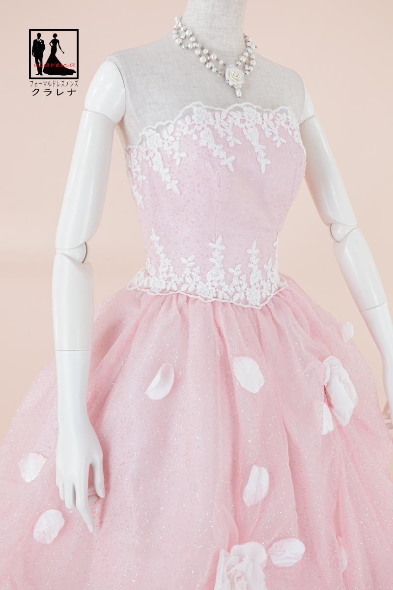 《フォーマル衣装》販売 クラレナの Lovely Wedding ネックレス イヤリング付き ピンク ラメ 薔薇 カラードレス 5号フリー (CLC5084) 【中古】 (USED品)（リサイクル）【洋装】【ドレス】【cd7】【cd9】
