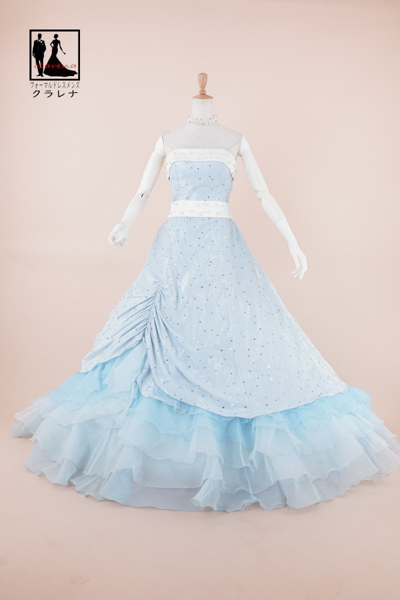 《フォーマル衣装》Lovely Wedding カラードレス 9号フリー (CLC5235) 水色 白 チョーカー イヤリング付き クラレナ 販売【ドレス】【洋装】【中古】 (USED品)（リサイクル）【ドレス】【洋装】【cd7】【cd9】【cd11】【cd13】