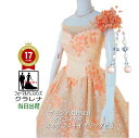 《フォーマル衣装》ロングドレス 販売 クラレナの ネックレス イヤリング付き 薄オレンジ 花々カラードレス 9号(CLC4735) 【中古】 (USED品)(リ...