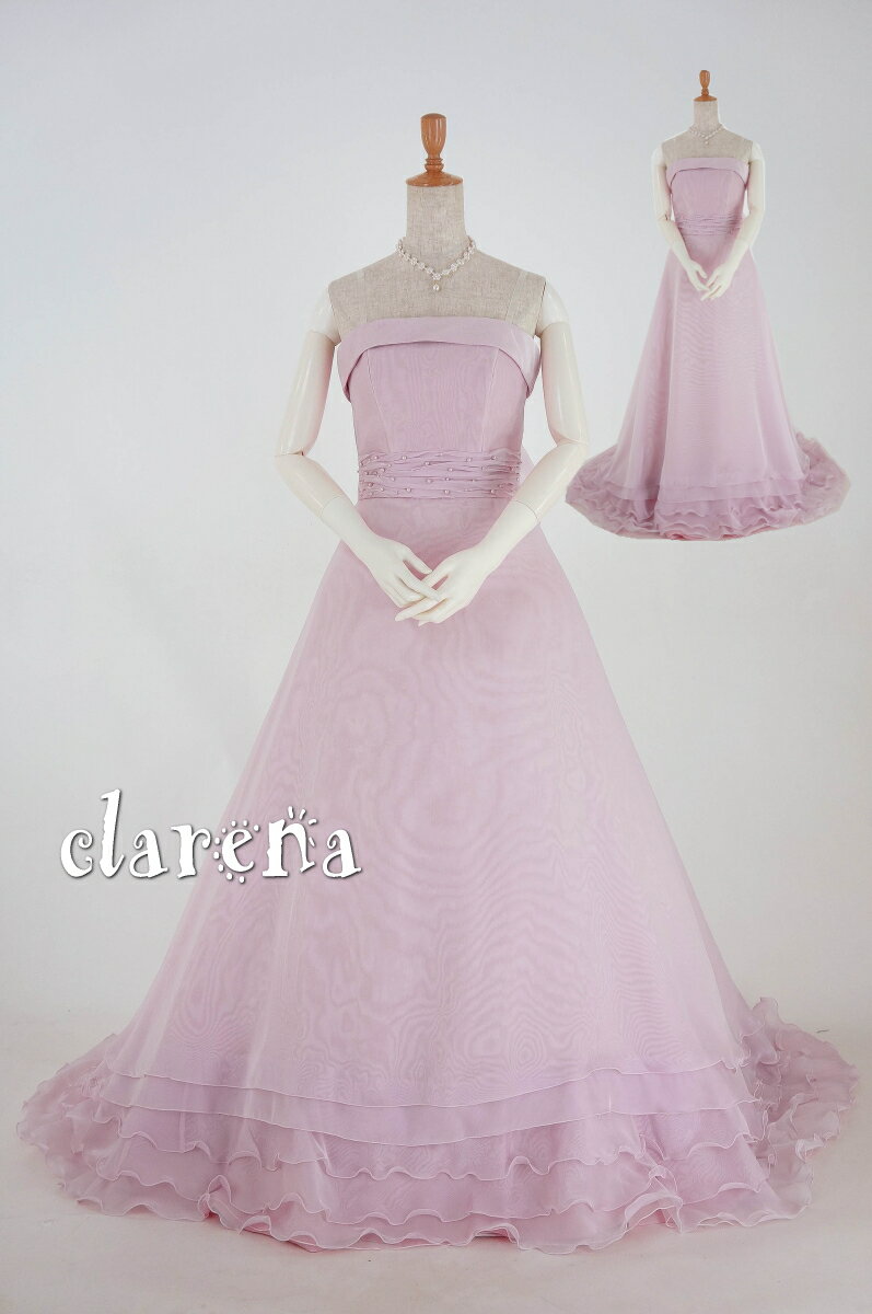 《フォーマル衣装》 販売 クラレナの 薄ピンクにサッシュベルト風 カラードレス 7号 (CLC3342) (USED品)【中古】【洋装】【ドレス】【cd7】