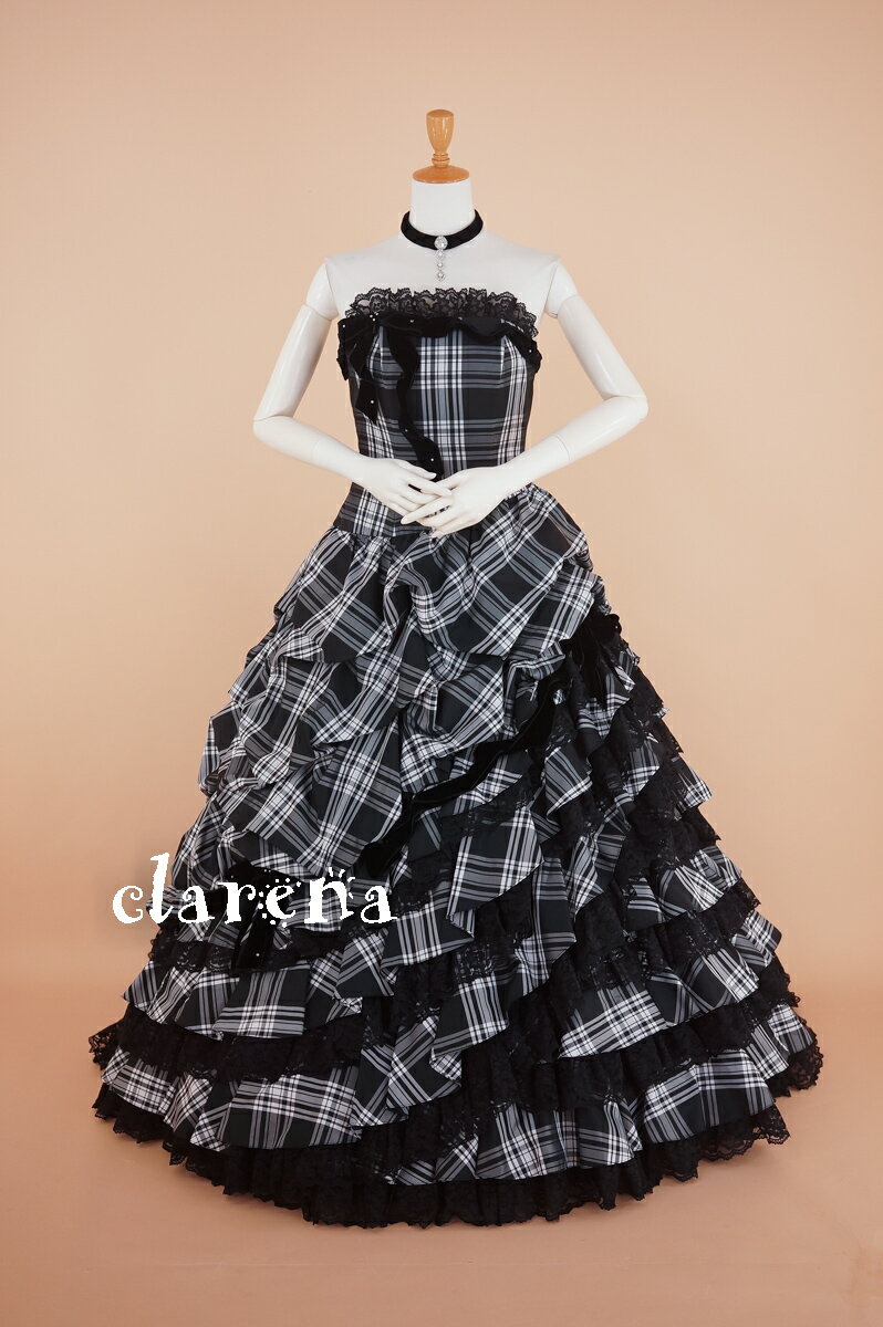 【完売御礼】白黒チェックにレースとリボン カラードレス 13号フリー(CLC3910)【中古】(US ...