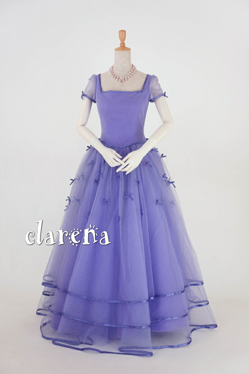 【完売御礼】裾上げ・クリーニング済みパープル地にリボンカラードレス9号(CLC3114)(USED品 ...