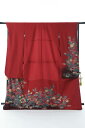 《ブラックフライデークーポンで500円-27,000円OFF》販売 クラレナの ワイン色 ボルドー 紅型 花 流水 笠松 正絹 中振袖 (MS763) (中古)...