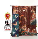 《フォーマル衣装》ふりそで レンタル でなく 販売あずき色 深緑 枝垂れ桜 菊 蝶 笠松 藤 正絹 中振袖+濃紫 深緑 金 蝶 菊 正絹 袋帯 2点セット(MS...