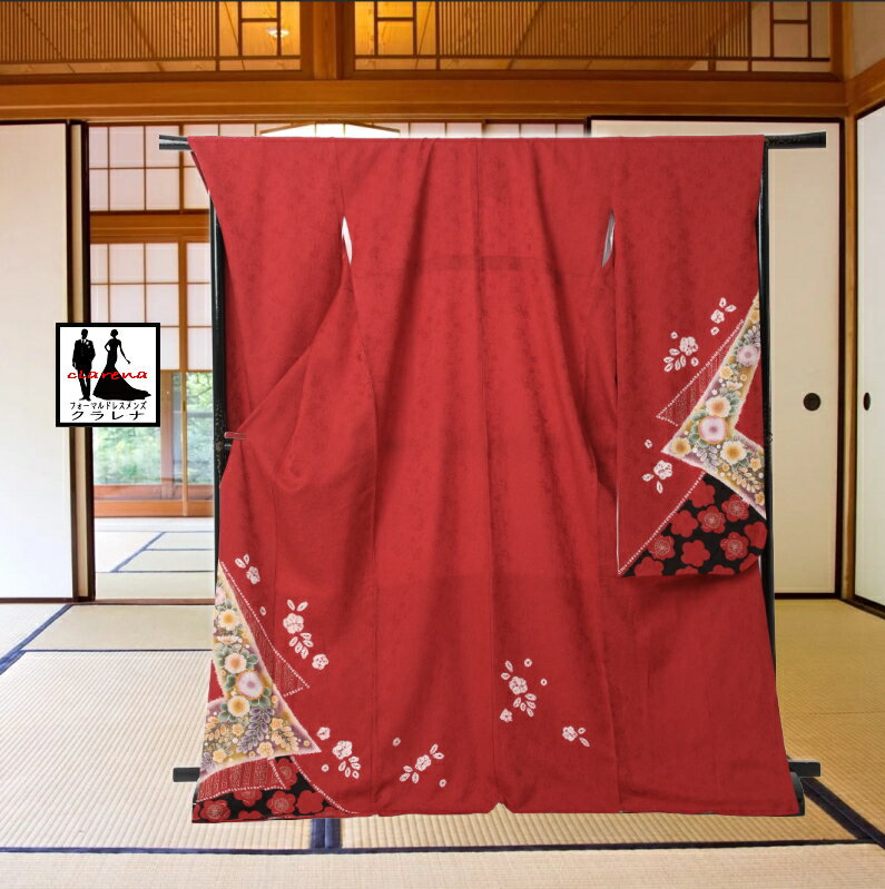 《ブラックフライデークーポンで500円-27,000円OFF》販売 クラレナの エンジ色 菊 桜 梅 藤 正絹 中振袖 (MS1086)(中古) (USED)(...