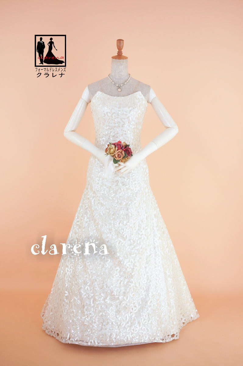 《フォーマル衣装》販売 クラレナの オフホワイト カットワークの花レース ウェディングドレス 9号 (CLC1039)【中古】【洋装】【ドレス】【wd9】