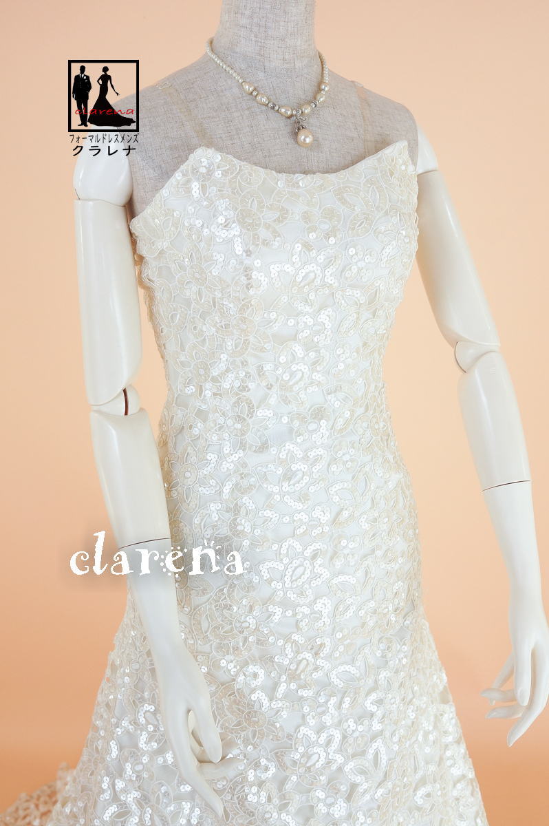 《フォーマル衣装》販売 クラレナの オフホワイト カットワークの花レース ウェディングドレス 9号 (CLC1039)【中古】【洋装】【ドレス】【wd9】