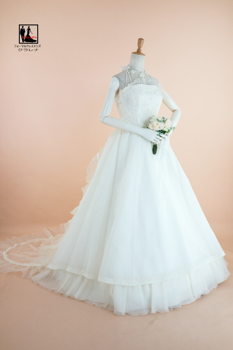 《フォーマル衣装》 ネックレス イヤリング付き アイボリー ロングトレーン ウエディングドレス 11号フリー(CLW1151)【中古】(USED品) 販売 クラレナ（リサイクル）【洋装】【ドレス】【wd9】【wd11】【wd13】