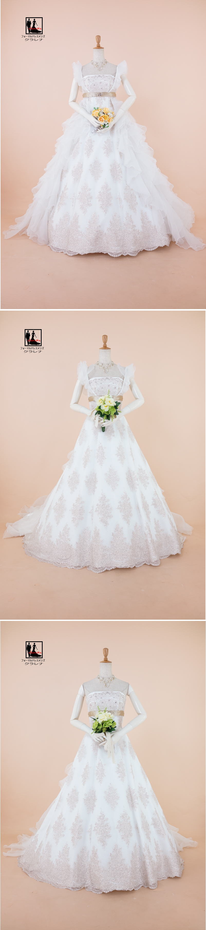 《フォーマル衣装》 販売 クラレナの ネックレス イヤリング付き Rouge de BENI ホワイト ゴールド 3WAY ウエディングドレス 7号フリー(CLW1229)【中古】(USED品)【洋装】【ドレス】【wd7】【wd9】