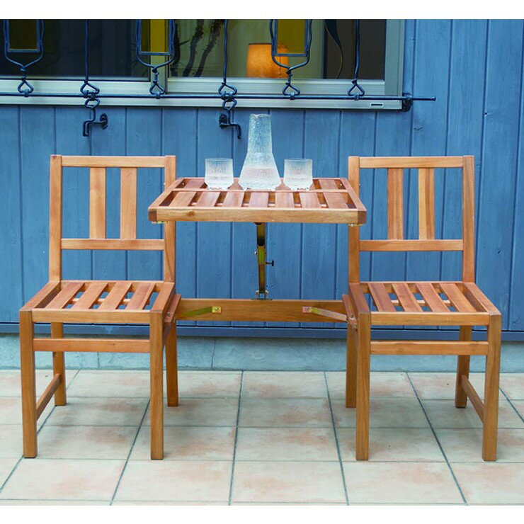 Wooden - 【メーカー直送】 【正規販売店】 My Balconia シアトルベンチ2 ライトウォルナット gusto 木製ベンチ & 折りたたみテーブル 屋外 ウッド チェア テーブル 庭 椅子 イス アウトドア バルコニー テラス ベランダ