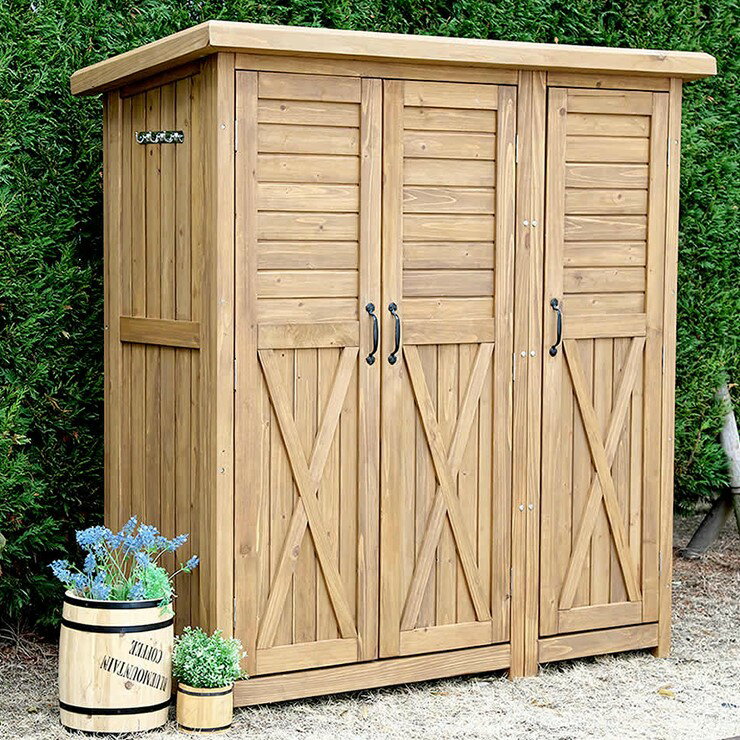【メーカー直送】 おしゃれ 屋外 庭 かわいい シンプル 木製 収納 大型 収納庫 三つ扉 ライトブラウン KTDS1600LBR [組立式]
