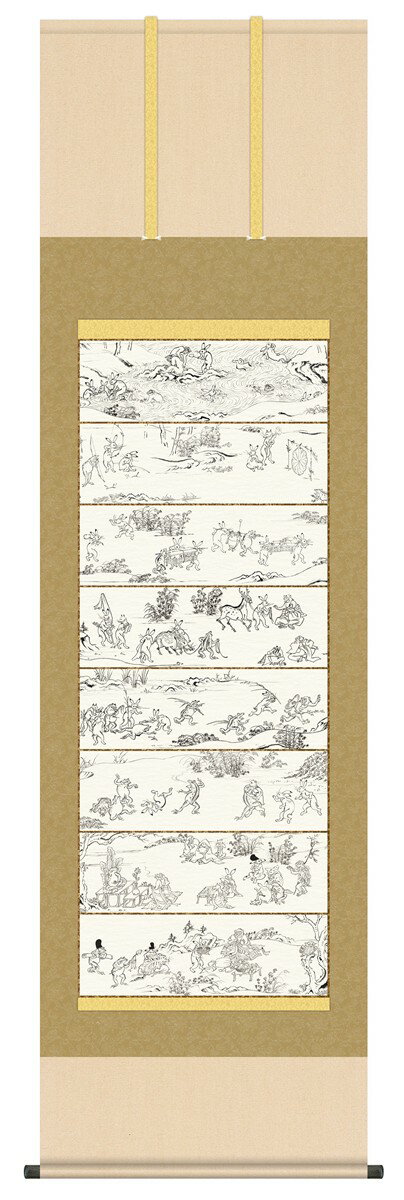 Flowers and Birds - 【メーカー直送】 三幸 掛け軸 鳥獣戯画 甲巻 尺五 H21-1307 白描画 墨絵 日本最古の漫画 兔 蛙 猿 狐 うさぎ かえる さる きつね