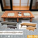 【メーカー直送】 おしゃれ 屋外 庭 デッキ縁台 hiyori ステップセット 180×90 ダークブラウン DE-18090STP-DBR 組立式
