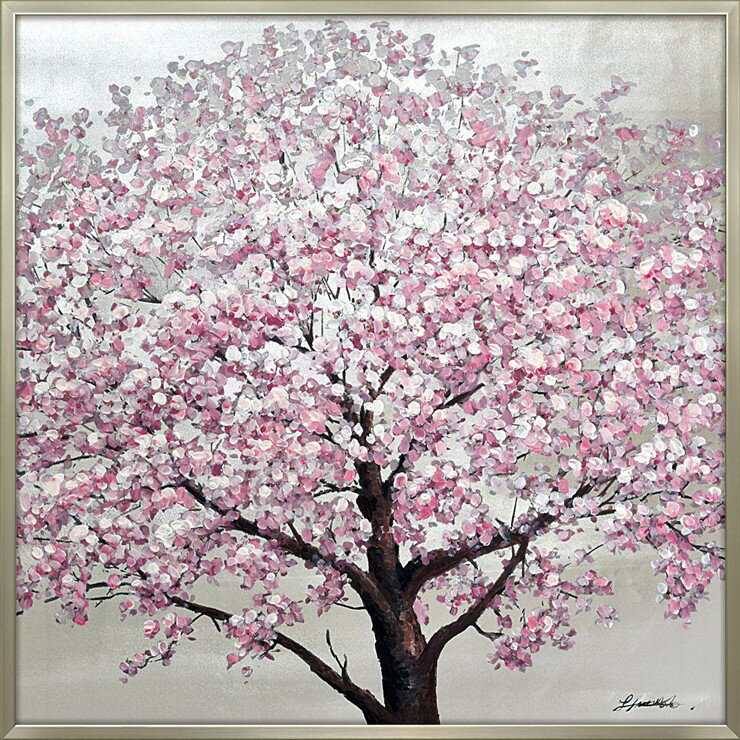 絵画 版画 額縁 おしゃれ オイルペイントアート「シルバー サクラ」 OP-25081