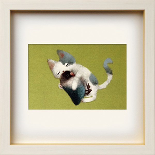 アートパネル 菜生(nao) Square Frame 猫 猫とぬいぐるみインコ ZNO-62297 壁掛け アートフレーム 絵画 アートポスター 額 北欧 モダン おしゃれ 玄関 リビング