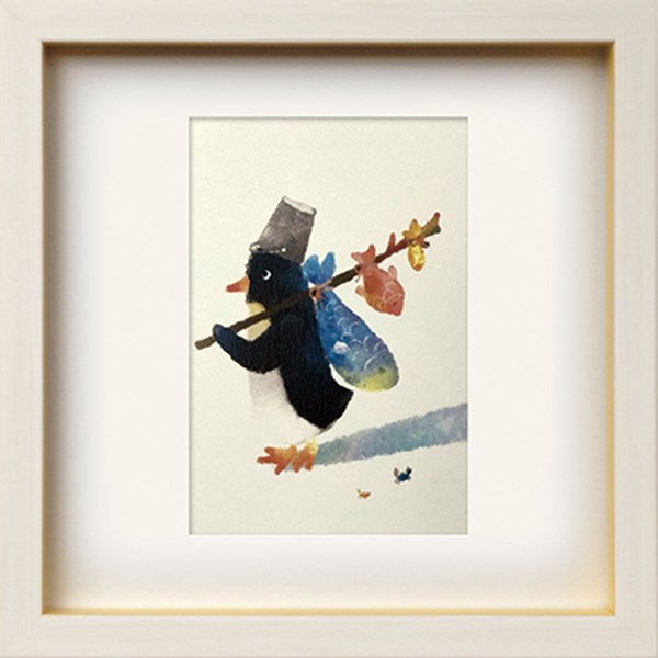 アートパネル 菜生(nao) Square Frame ペンギン バケツに入りきらない ZNO-62293 壁掛け アートフレーム 絵画 アートポスター 額 北欧 モダン おしゃれ 玄関 リビング(3.0)
