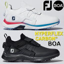 FOOTJOY MEN'S HYPERFLEX CARBON BOA GOLF SHOES フットジョイ メンズ ハイパーフレックス カーボン ボア ゴルフシューズ 戦う為に“進化”した、NEW HYPERFLEX CARBON BOA登場。 ツアーレベルにまで“進化”した安定性と快適性がゴルフを変える。 デザインを一新した先進的ツアーゴルフスパイク 『NEW HYPERFLEX CARBON BOA』登場。 《商品詳細》 ■究極のホールド性を求めて開発し、初搭載した 　新DUAL WRAPID BOA®システム DUAL WRAPID BOA®システムをFootJoy史上初採用。従来のWRAPID BOA®システムは1枚のラップにより甲を大きく覆っており、全体のフィット感の向上を主目的としていたが、今回のDUAL　WRAPID BOA®システムは2枚のWRAPIDを搭載することにより、それぞれのWRPAIDとBoa Laceが連動し、足の形にフィットするように、足の形に添うようにより細かく締まり、スイング時にゆるみやすい中足部〜前足部のフィット性を格段に向上。これによりシューズと足のフィット性を向上し、シューズ全体の安定性能と快適性能も向上。 ■ミッドソールの快適性を損なわず究極の安定性を目指した 　新開発CONTROL PLATE構造 クッション性だけが良く、何も補強が無いゴルフシューズミッドソールは、ゴルフスイングの際に必要以上に動いてしまい、体のバランスが崩れ、ゴルフには適さない。FJはいくつもの補強パターンをテストしミッドソールのクッション性・快適性を損なわず、プロのスイングのインパクトにも耐え、ツアーレベルのコントロール性を生み出す『CONTROL PLATE構造』を新開発。快適性と安定性という相反する性能を高次元での両立を実現しました。前モデルと比較して、CARBONの安定性は約70%、COREの安定性は約47%向上。**自社調べ ■快適性を損なわず、ツアーレベルの安定性を突き詰めた 　新アッパー「インテリシールド™アッパー」 エンジニアードニットアッパーに繊維状の極薄PUコーティングをすることにより、ニットが必要以上に伸びることを抑え、人工皮革と同等のツアーレベルの安定性を実現。しかも優れた防水性と透湿性を両立させ、 水を通さず、空気のみを通し、シューズ内環境で優れた快適性を提供します。また足に直接あたる部分はエンジニアードニットになることから、人工皮革に比べ格段に足に吸い付くような高いフィット感を実現。 ■2つの異なるミッドソールが快適性と安定性の両立を高次元で 　実現した”STRATFORM” in FTF3層構造 ProSL・Tour Alphaなどツアーレベルシューズに搭載されている”STRATFORM” in FTF3層構造をHYPERFLEXに初搭載。足の直下には驚異的なクッション性と反発性に優れた「STRATOFORM」。地面の直上には剛性がありコントロール性に特化したゴルフ専用ミッドソール「FTF+ミッドソール」。2つを重ねただけではなく、クッション性がさらに必要な箇所はSTRATOFORMをアウトソールにまで貫通させるなど、独自の最適配置をした『 STRATFORM in FTF3層構造ミッドソール』を完成させました。様々な環境下での長時間のプレーにおいても、比類ない快適性と安定性を実現。 ■DUAL WRAPID BOA®システムと連動したTPUサドルにより 　高次元なフィット性と安定性を実現 シューズの外側にあるTPUサドルがDUAL WRAPID BOA(R)システムと連結することにより、スイング時に身体全体の過度な体重移動を防ぎ、ツアーレベルの強力なスイングでも、下半身のコントロール性をしっかりとサポートし、フィットします。 ■快適性と安定性を両立する『OPTIFLEXアウトソール』 アウトソールに双方向から刻まれた溝が足裏の動き(屈曲)を正確に再現。また溝の延長上に配置したスパイクは屈曲した状態においても地面を正確にグリップし、抜群の安定感を実現。 ■足を包み込み、安定性と快適性を高次元で兼ね備えた 　特別なインソール へたりが少なく耐久性、吸湿性、防臭性に優れ、着用後数分で自らの足型に沈み込み、自身にあった最適なフィット感を創り出すOrtholite® Impressionインソール。約5分で自分の足型へ成型されしっかりフィットさせる特別な機能を持ち合わせることで、足元から全身の姿勢を正します。さらに足の指をしっかり使うことで足元が安定することにより、スイング・ショットの安定性を生み出し、力強いショットへ導き、飛距離アップとボールコントロールをサポートします。 ■フィット性を格段に上げる3Dクッションカラー構造を採用 履き口〜甲にかけて立体的に成形された足首周りに沿う3Dクッションカラーを採用し、足首・くるぶしを包み込むようにサポート。さらにその3Dクッションが足の甲の部分まで配置することにより、外側のDUAL WRAPID BOA(R)でホールドした力を、内側の3Dクッションに伝達し、優しく、且つしっかりと足をホールドし、常に優れた足入れとフィット感をキープします。 《商品スペック》 ●品名：MEN'S FJ ハイパーフレックス カーボン BOA ●カラー：ホワイト/ブルー(51050)、ブラック/ブラック(51122) ●カラー・サイズ/JAN：6サイズ：25.0〜27.5cm ・ホワイト/ブルー(51050) 　ホワイト/ブルー：25.0cm/0196665176270 　ホワイト/ブルー：25.5cm/0196665176287 　ホワイト/ブルー：26.0cm/0196665176294 　ホワイト/ブルー：26.5cm/0196665176300 　ホワイト/ブルー：27.0cm/0196665176317 　ホワイト/ブルー：27.5cm/0196665176324 ・ブラック/ブラック(51122) 　ブラック/ブラック：25.0cm/0196665072473 　ブラック/ブラック：25.5cm/0196665068711 　ブラック/ブラック：26.0cm/0196665068728 　ブラック/ブラック：26.5cm/0196665068735 　ブラック/ブラック：27.0cm/0196665068742 　ブラック/ブラック：27.5cm/0196665068759 ●ウィズ：W ●素　材：防水合成繊維 ●原産国：中国 ■2023年 New FJ ハイパーフレックス のご紹介。 ・WOMEN'S FJ ハイパーフレックス BOA ・MEN'S FJ ハイパーフレックス カーボン BOA ・MEN'S FJ ハイパーフレックス カーボン LACED ・MEN'S FJ ハイパーフレックス コア BOA ※モニターの発色の具合によって実際のものと色が異なる 場合がございます。 ※お取り寄せになります。 メーカーの在庫状況により、納品までお時間を いただく場合がございます。予めご了承ください。 クリスマス バレンタイン プレゼント お正月 お歳暮 誕生日 お中元 記念日 入学 卒業 祝い 内祝い 就職 こどもの日 ボーナス 景品 父の日 母の日 敬老の日 アウトドア スポーツ用品