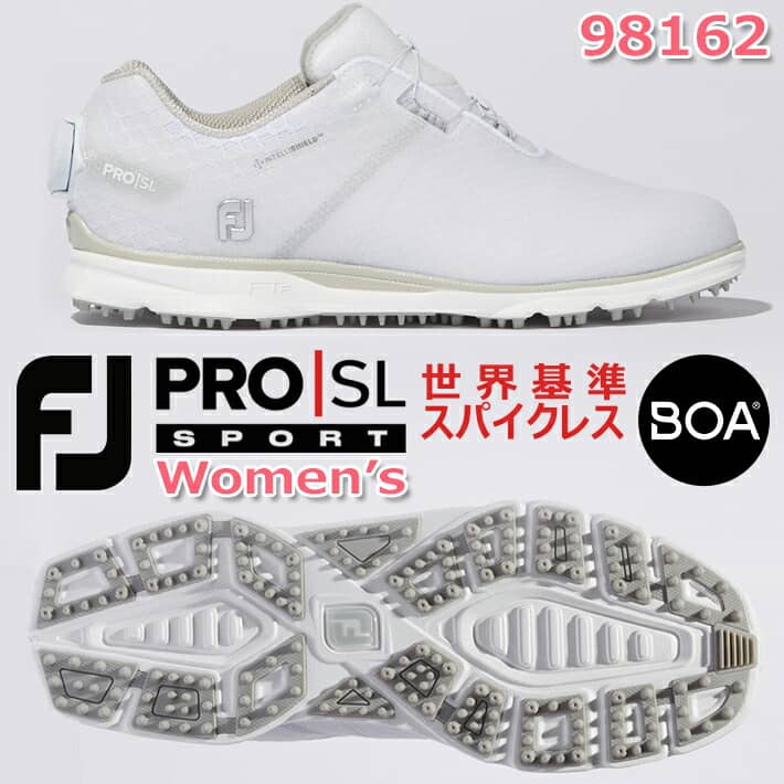 【セール/在庫限り/レディース/女性】【フットジョイ】 WOMEN'S FJ PRO/SL SPORT BOA SHOES ウィメンズ FJ プロ/エスエル スポーツ ボア ゴルフシューズ/ホワイト/ライトグレー(98162) 6サイズ/W：3E相当/スパイクレス FOOTJOY/日本正規品 送料無料【2022年】