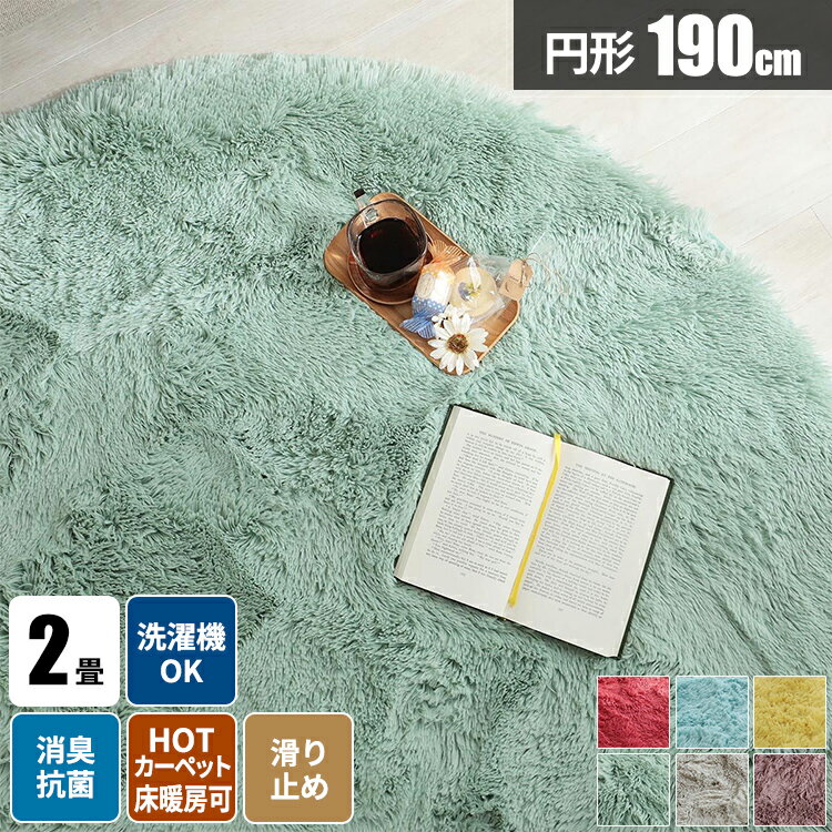 円形 ラグ 絨毯 洗える 190 円形ラグ シャギーラグ 2畳 ラグマット 190×190 毛足が長い じゅうたん グレー 夏用 洗濯機で洗える 一人暮らし おしゃれ 丸洗い ふわふわ 滑り止め カーペット 二畳 北欧 丸 マイクロファイバー