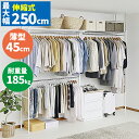ハンガーラック 2段 突っ張り コートハンガー 洋服収納 クローゼット 薄型 ワードローブ 伸張式 大型 壁面 上棚 衣類 服 ラック 棚付き 頑丈 大容量 コ...