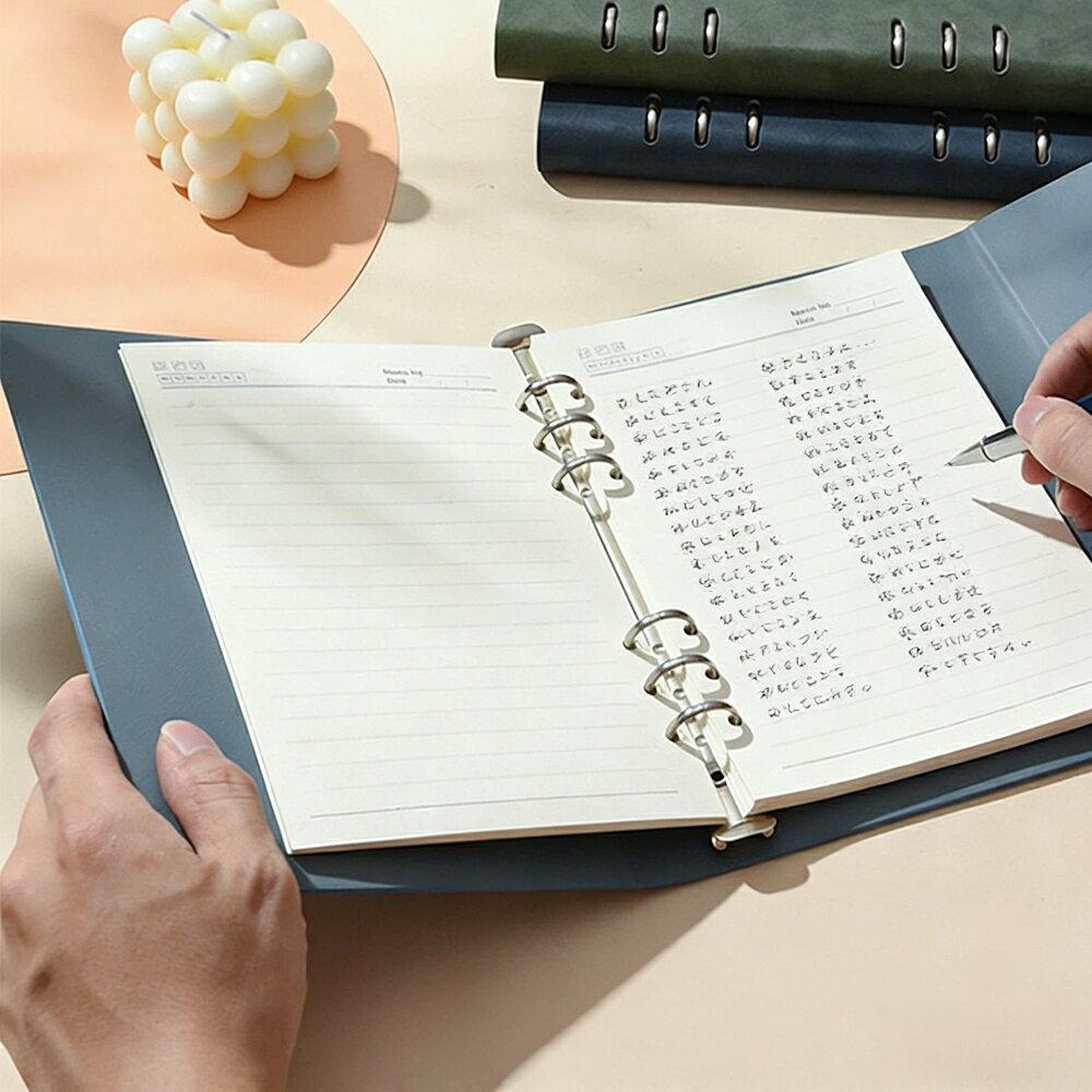 【2点以上で送料無料（注文後0円変更）】A5 バインダーノート 三つ折り 手帳 リングノート 金属バインダー ルーズリーフ 手帳カバー 100枚 大容量 ビジネス 学生 スエード調 学生 社会人