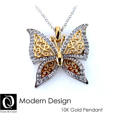 Cubic Zirconia - 【送料無料】WG 10K CZダイヤ（キュービックジルコニア）ペンダント＜バタフライ＞_ジュエリー_アクセサリー_レディース_ネックレス_ペンダント_ホワイトゴールド__