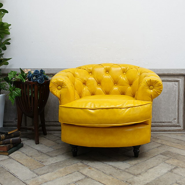 輸入家具 アンティーク ソファー そふぁ Mousofa モーソファ 一人掛け 1シーター アンティーク シングルソファ コンパクト チェスターフィールド ソファ 1人用 ガーリー おしゃれ かわいい ロマンチック 姫 ガーリー フェイクレザー PU 合皮 マスタードイエロー NM1P69K