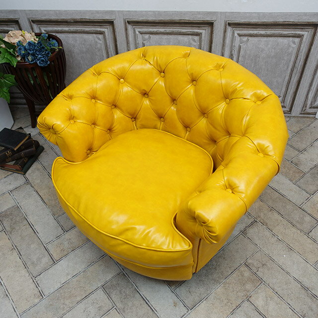 輸入家具 アンティーク ソファー そふぁ Mousofa モーソファ 一人掛け 1シーター アンティーク シングルソファ コンパクト チェスターフィールド ソファ 1人用 ガーリー おしゃれ かわいい ロマンチック 姫 ガーリー フェイクレザー PU 合皮 マスタードイエロー NM1P69K [2]