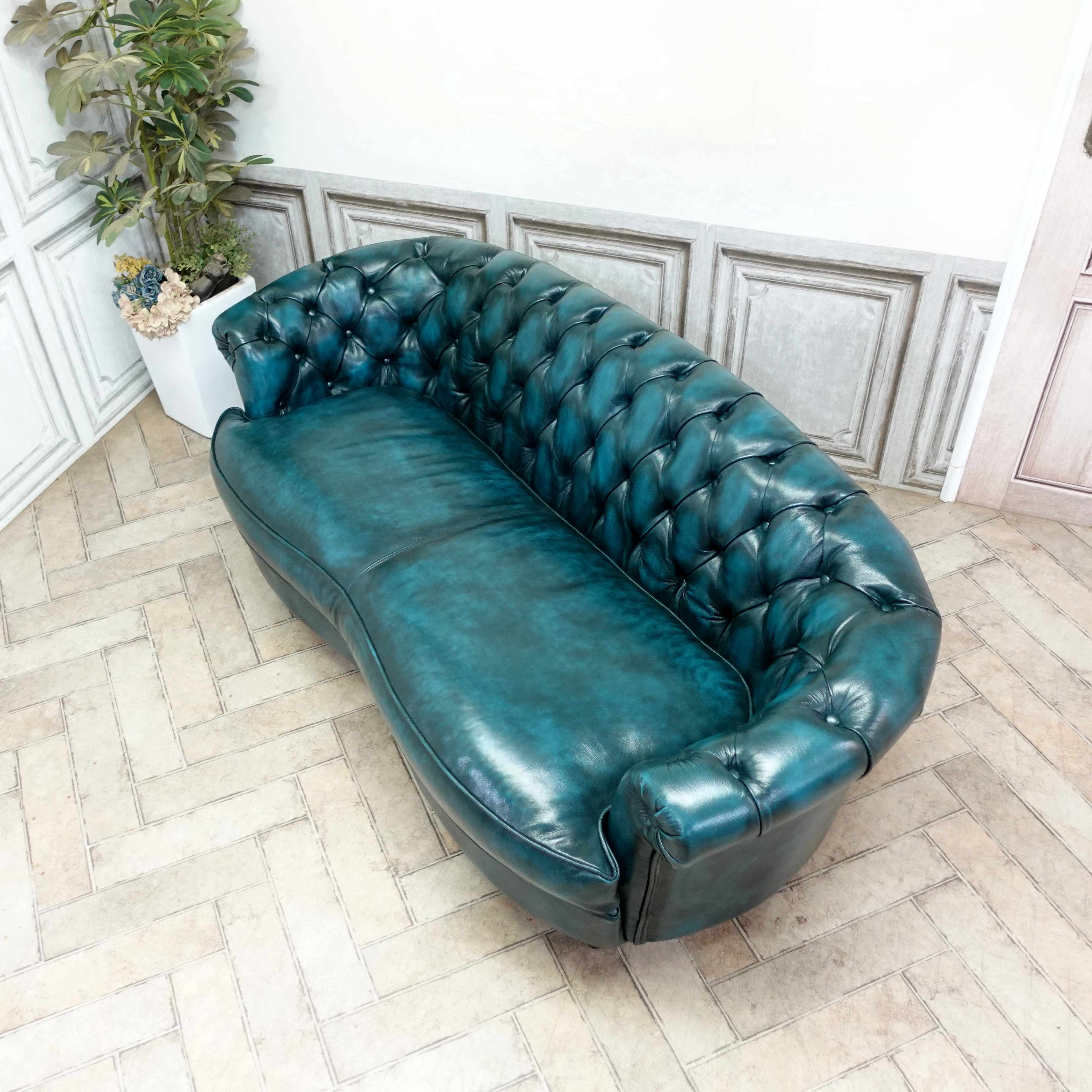 輸入家具 送料無料 そふぁ ソファー デザイナーズ mousofa トリプルソファ ヴィンテージ 1シーター 三人掛け 3人用 椅子 アンティーク イギリス 英国 モーソファ ホテル レストラン リビング 美容室 サロン 本革 leather レザー ウォッシュ加工 青 NM3L9K [3]
